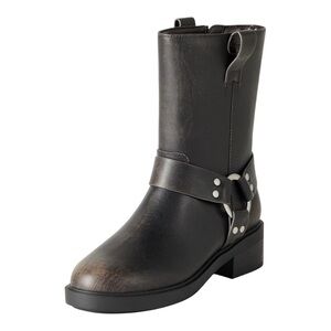 NIB The Drop Lilith Short Moto Boot with Buckles - Distressed Brown